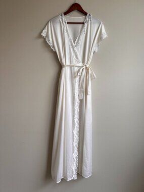 Vintage Hick White Lace Trim Long Wrap Robe | Bridal Lingerie | AUS Size 12